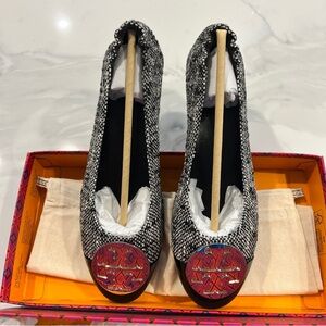 Tory Burch Claire Cap-Toe Ballet Cotton Tweed